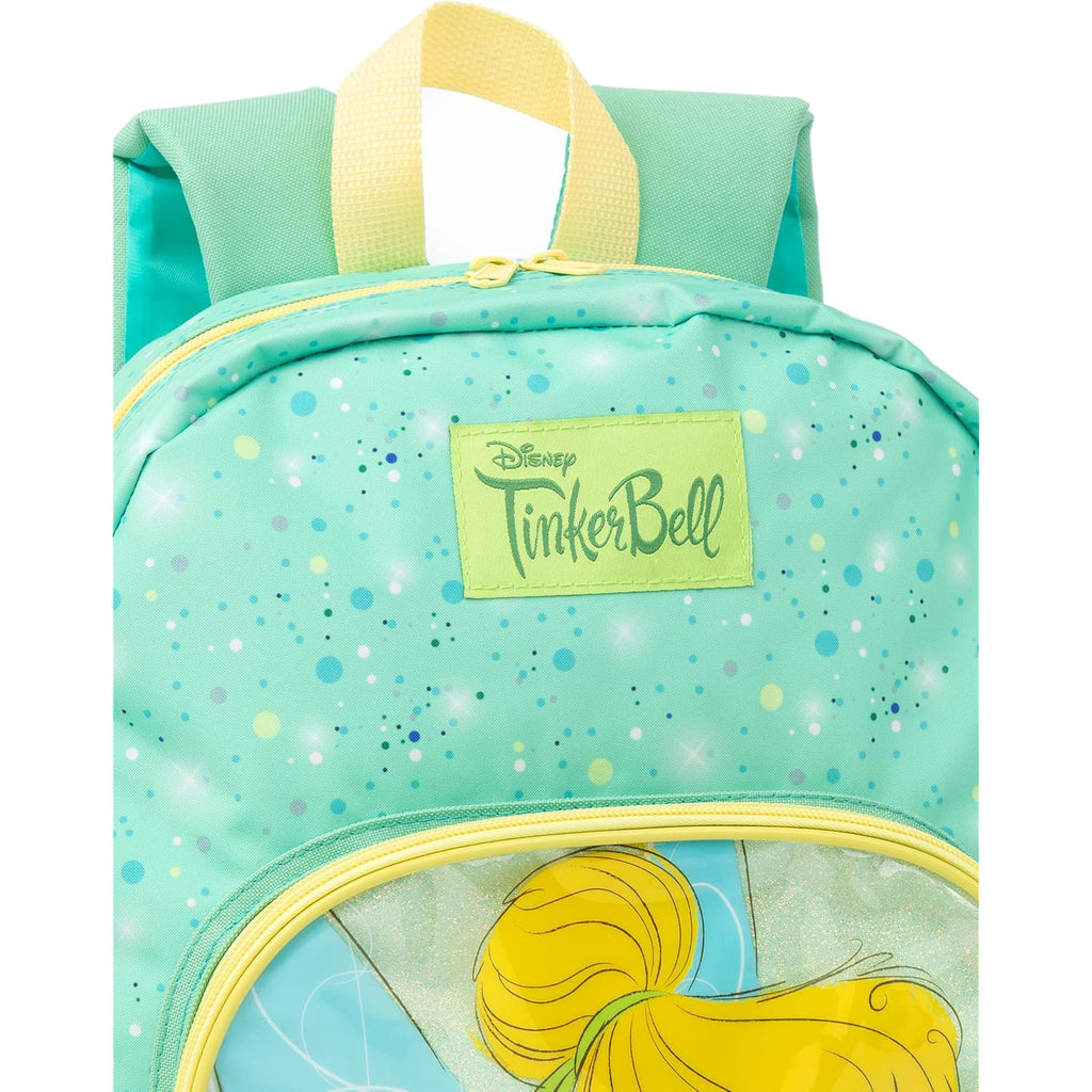 Disney Tinker Bell Girls Green Glitter Backpack Rucksack Adjustable Straps Compartments School Daypack Kids Travel Bag