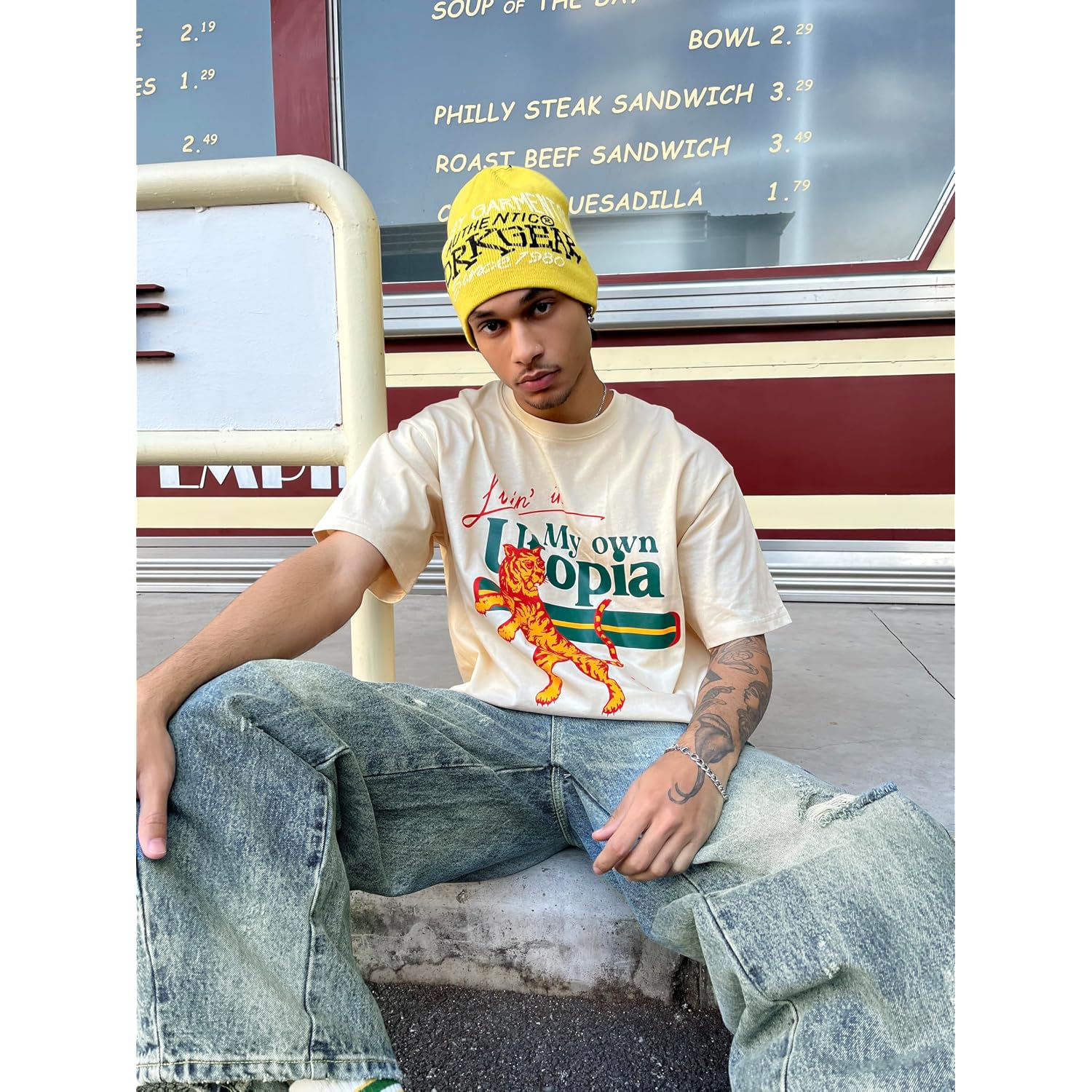 Aelfric Eden Mens Oversized T Shirts Tees Tiger Graphic Tee Print Cotton Tops Streetwear Casual Shirt
