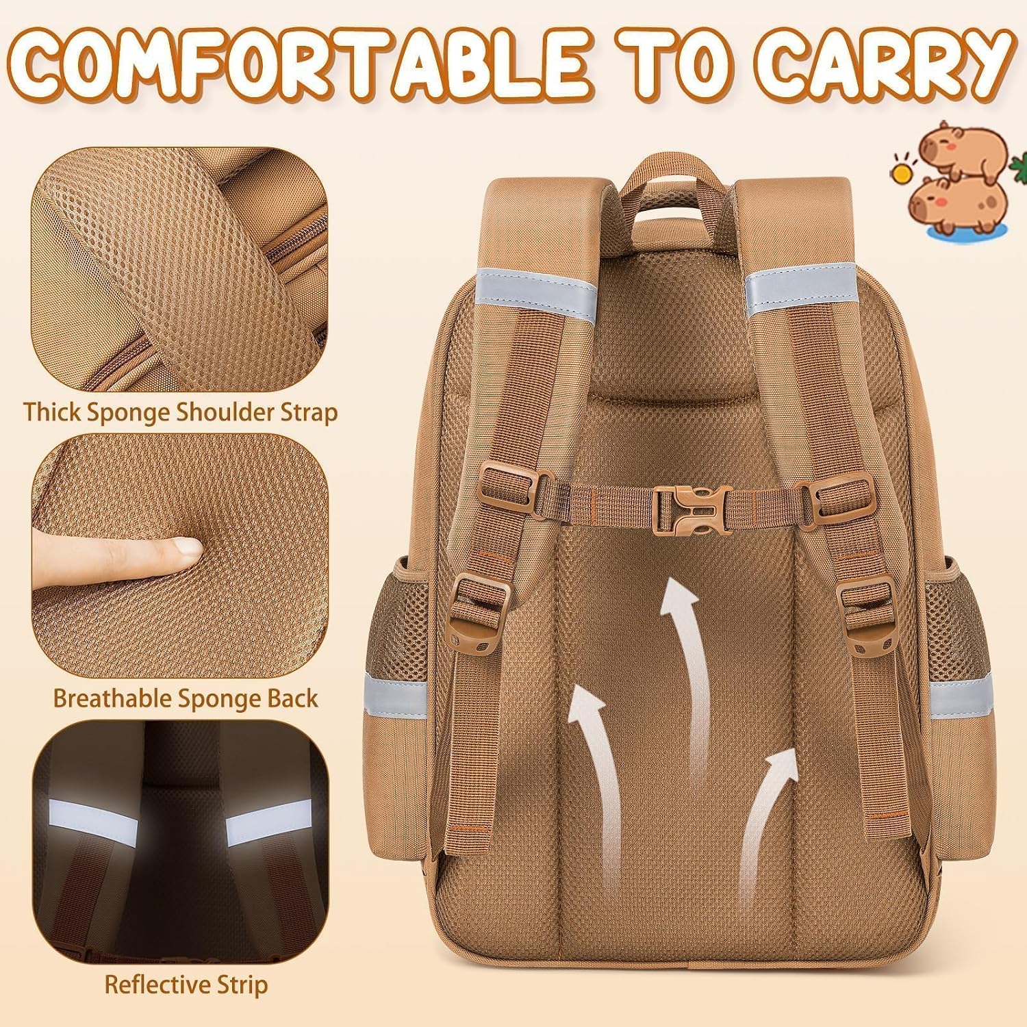 Fimibuke Capybara Backpack For School Girls, 30Pcs Capybara School Supplies | Stationery Set With Bookbag Pencil Case Pins Gel Pens Pencils Notebooks For Back To School Kindergarten Elementary Student
