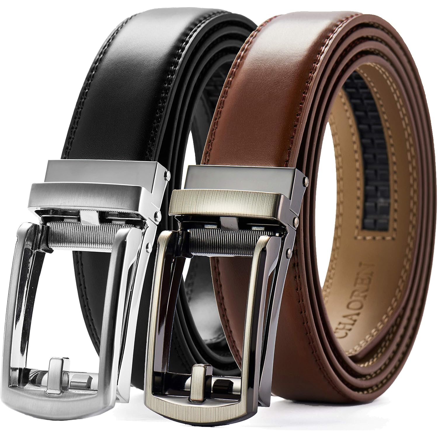 Chaoren Click Belt For Men 2 Pack - Mens Dress Belt 1 1/4" In Packing Box - Design Belt Meet Almost Any Outfit And Occasion