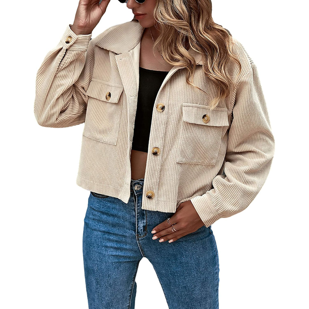 Gihuo Women'S Fashion Cropped Shacket Button Down Corduroy Crop Jacket
