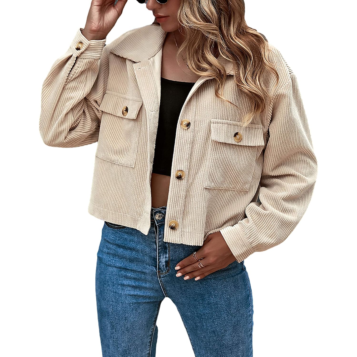 Gihuo Women'S Fashion Cropped Shacket Button Down Corduroy Crop Jacket