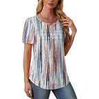 Womens T Shirts Short Sleeve Tops Dressy Casual Blouses Spring Summer Outfits Flowy Pleated Front Scooped Neck