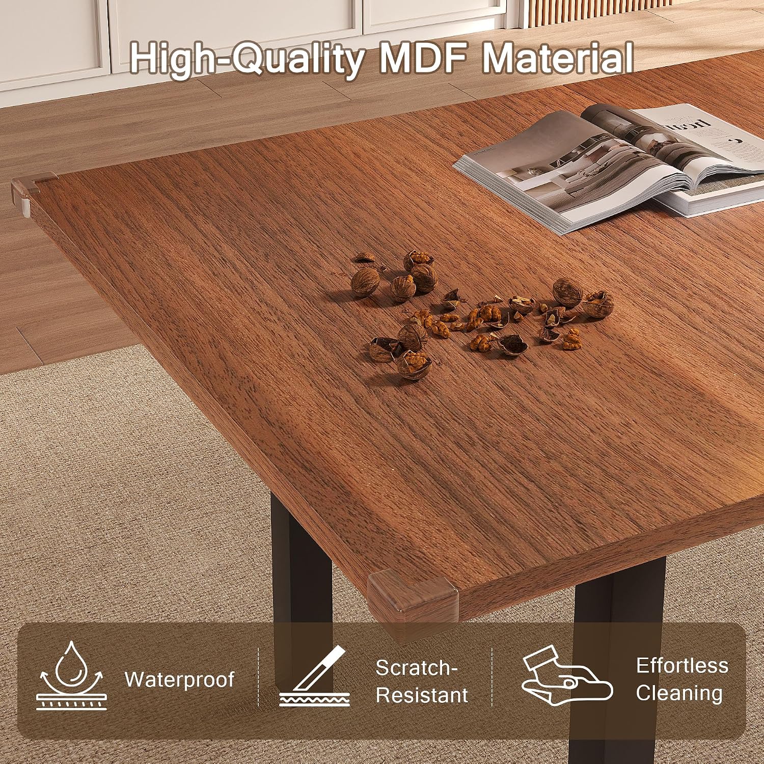 Extendable Dining Table For 4-6, 63" Modern Kitchen Table, Farmhouse Dining Room Tables For Dining, Kitchen, Office, Living Room, Rectangular Wooden Tables, Space Saving (Walnut)