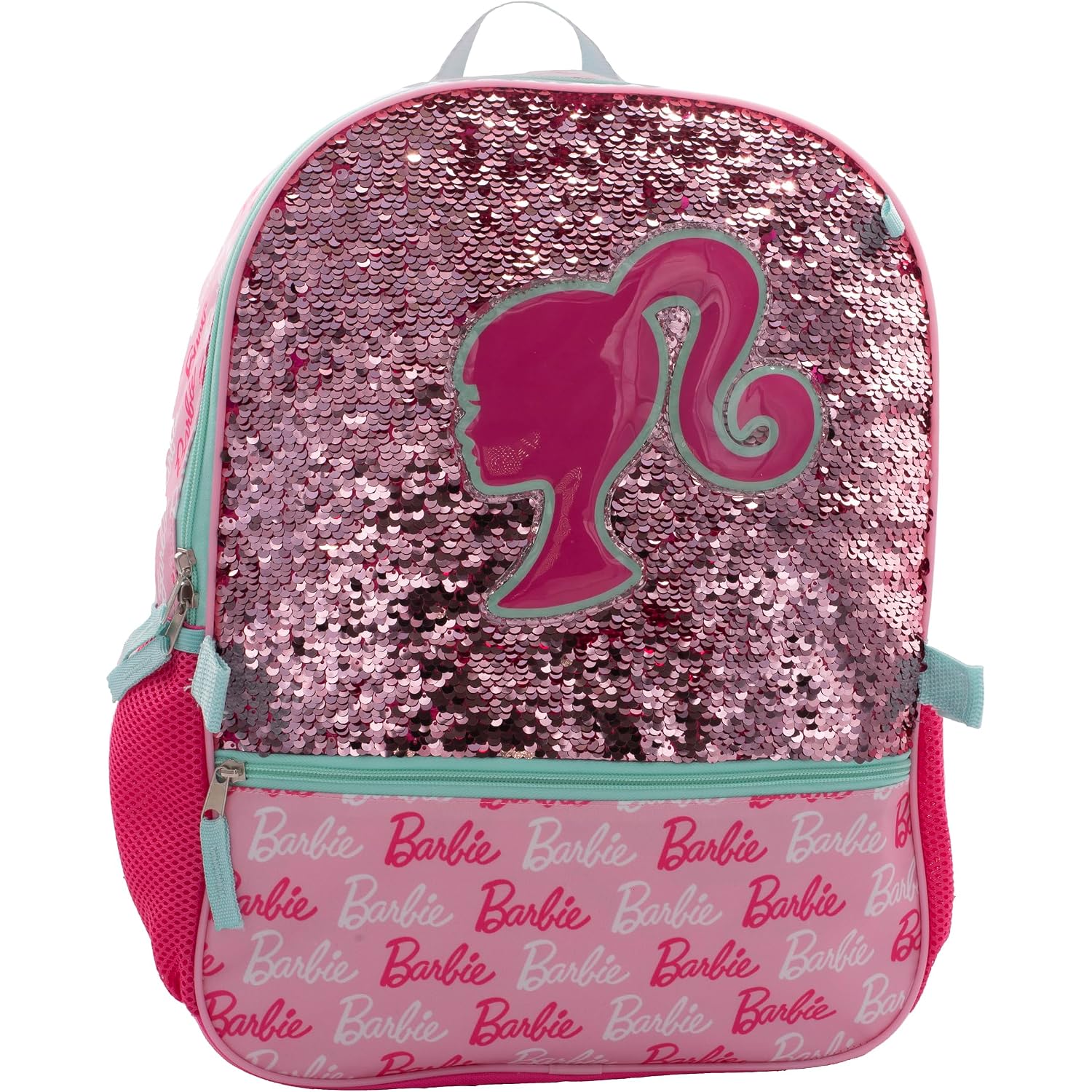 Ai Accessory Innovations Barbie 4 Piece Backpack Set, Sparkle & Shine With This Magic Flip Sequin School Bag For Girls With Zip Front Pocket, Pink