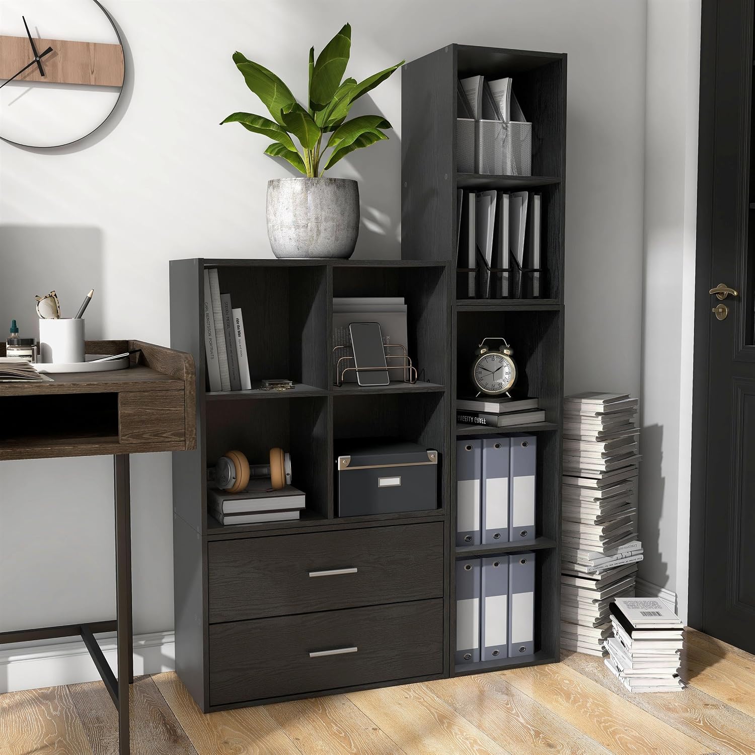 Homes: Inside + Out Apexa 4-Cube Storage Organizer Shelves, Stackable Wood Bookcase Fits Cubby Bins For Organization, Dorm Teen Room Decor & Home Office, Black