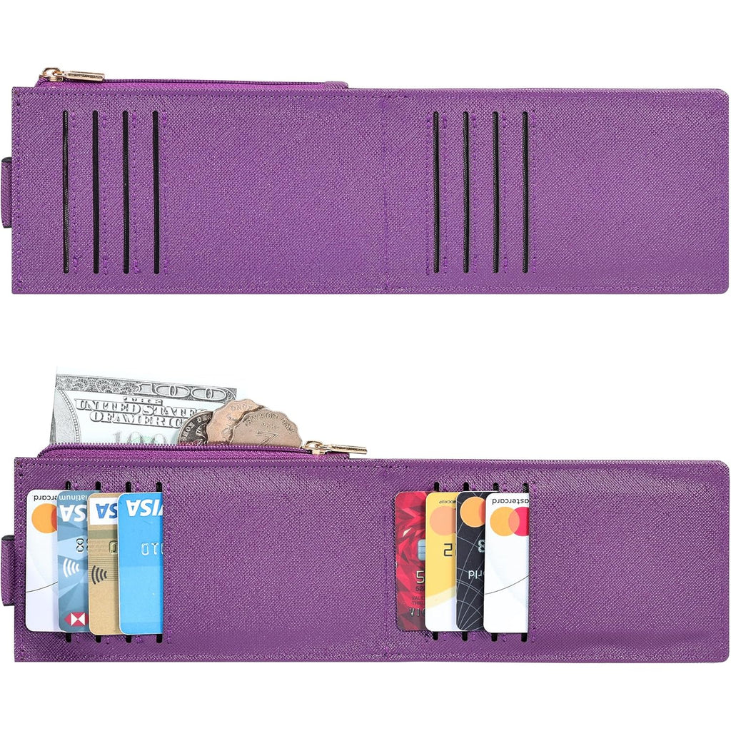 Women's RFID Slim Card Holder Wallet: Thin Bifold with Multi-Card Case & Zipper Coin Pocket Purse (Deep Purple)