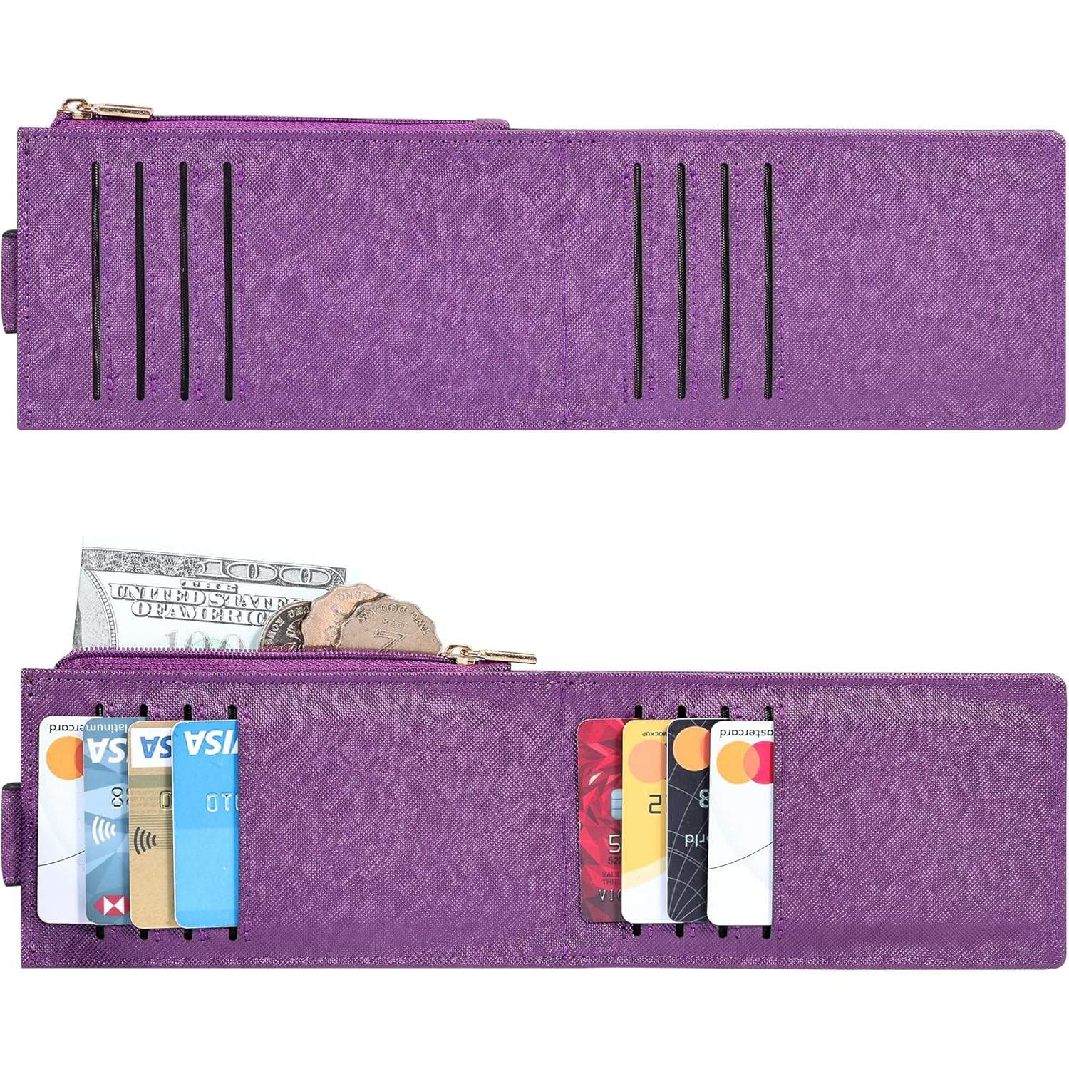 Women's RFID Slim Card Holder Wallet: Thin Bifold with Multi-Card Case & Zipper Coin Pocket Purse (Deep Purple)