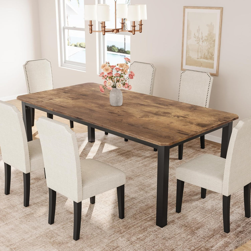 Garvee 78.7 Inch Industrial Dining Table For 8-10 People, Large Dinner Kitchen Tables With Sturdy Metal Frame, Multi-Use For Dining Room Living Room Indoor Restaurant Office Desk (Only Table)