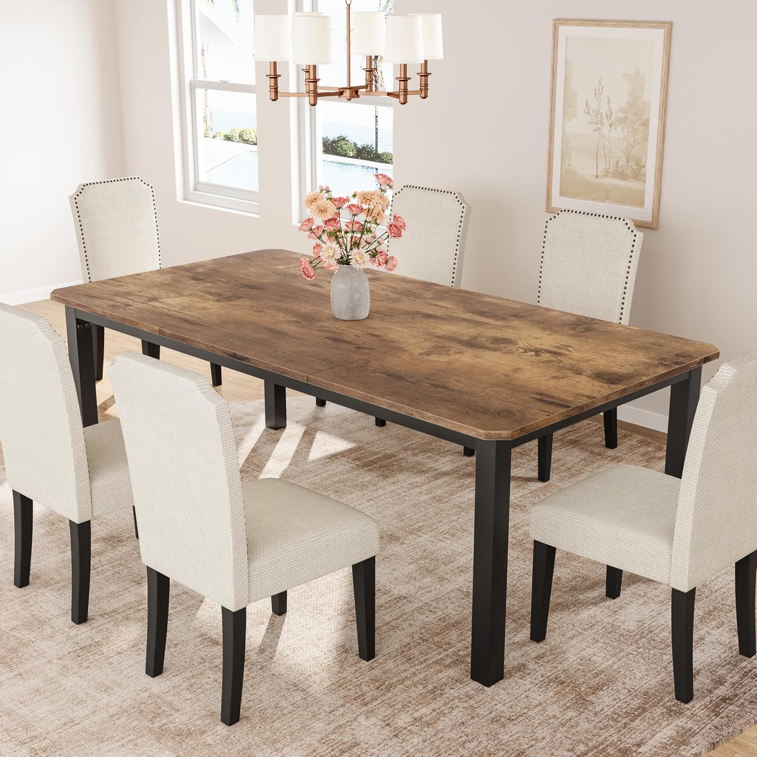 Garvee 78.7 Inch Industrial Dining Table For 8-10 People, Large Dinner Kitchen Tables With Sturdy Metal Frame, Multi-Use For Dining Room Living Room Indoor Restaurant Office Desk (Only Table)