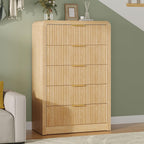 Decofy Fluted 5 Drawers Dresser, 48" Tall Modern Chest Of Drawers With Round Edge & Metal Handle, Wood Drawer Organizer For Living Room, Bedroom, Entryway, Hallway (Natural Oak)