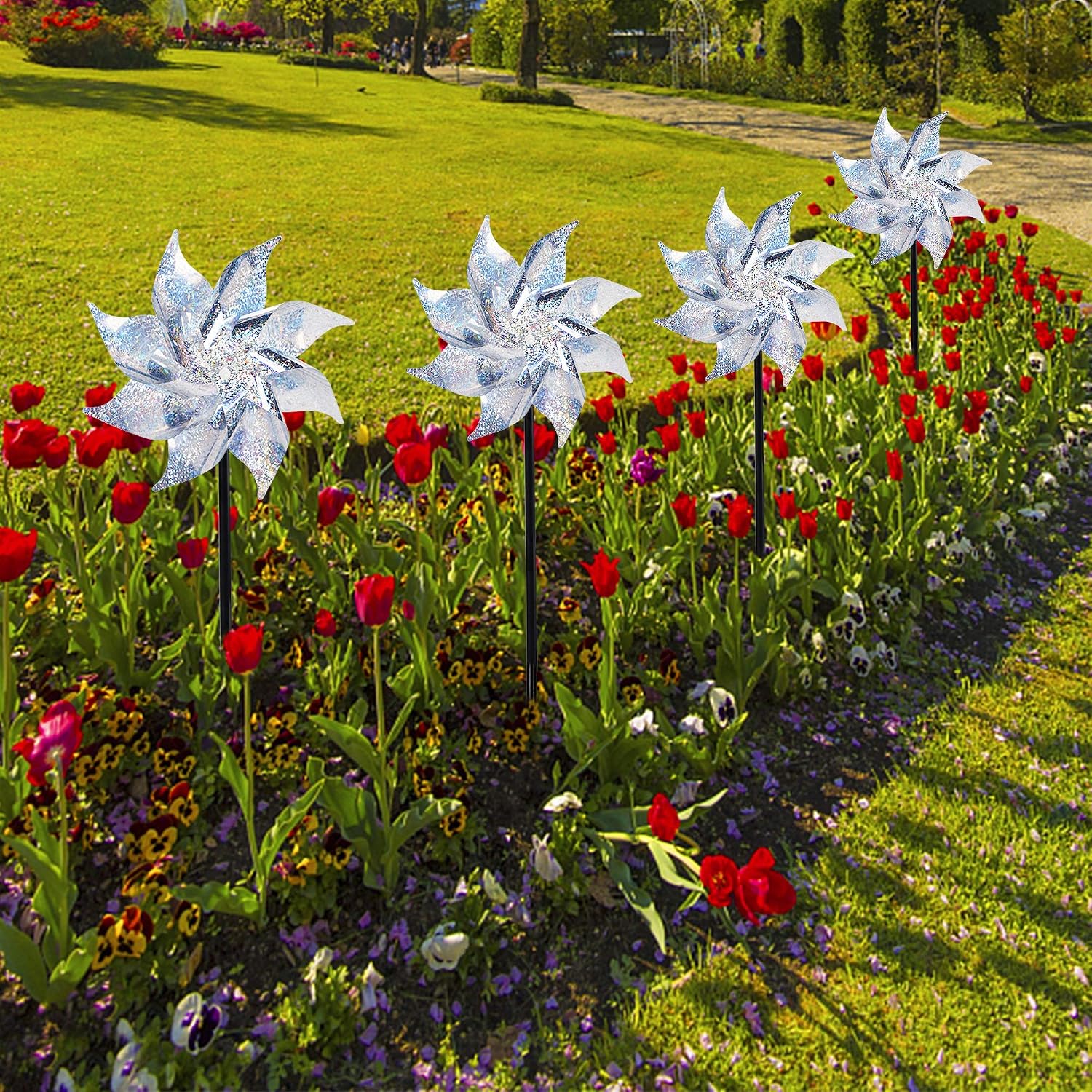 10 Pack Reflective Pinwheels With Stakes (Assembly Required), Extra Sparkly Pin Wheel For Garden Decor, Bird Repellent Devices Deterrent To Scare Birds Away From Yard Patio Farm