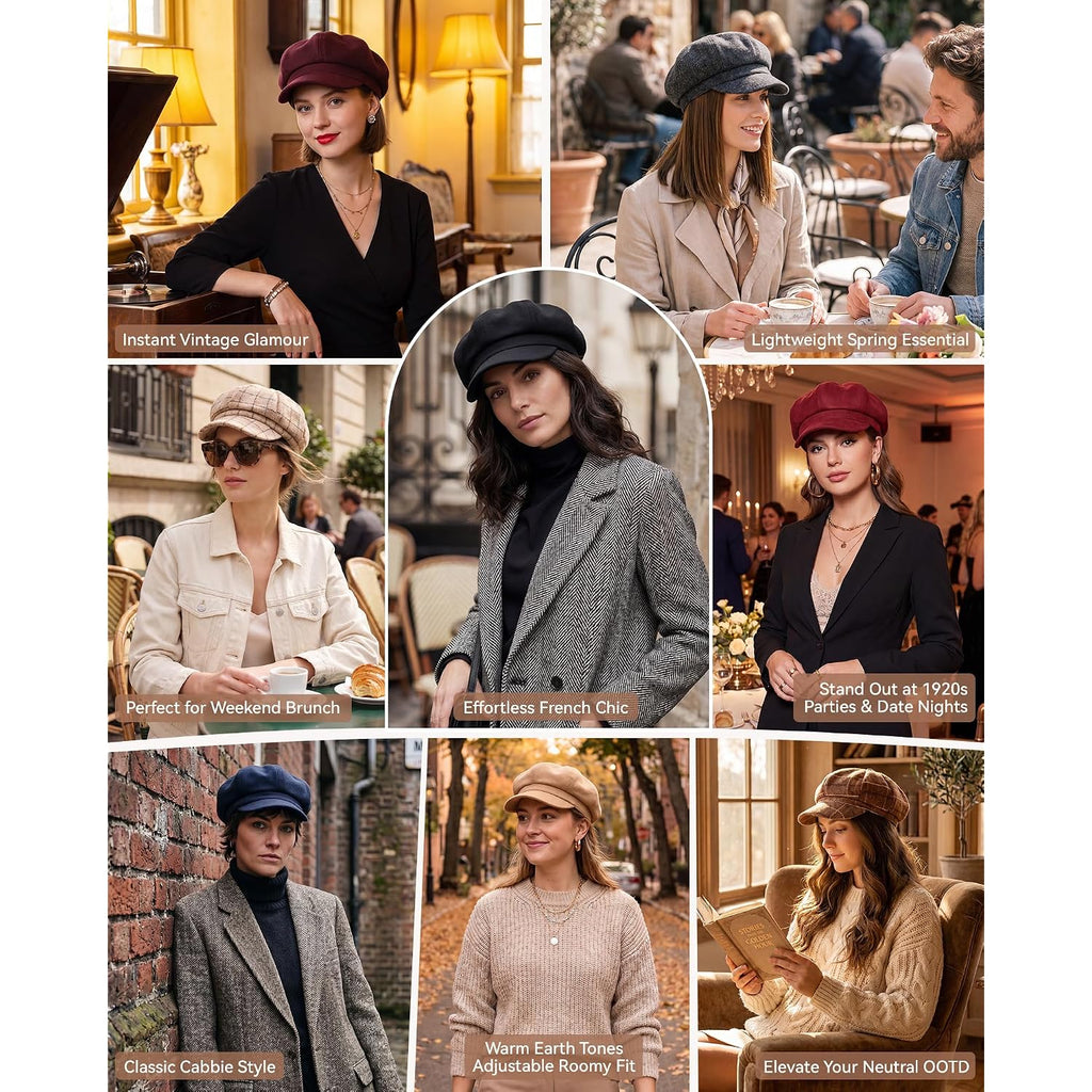Newsboy Hats for Women Winter Beret Hat Classic Newsboy Caps Retro Fashion French Hats for Women A Black
