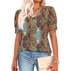 Ofeefan Womens Tops Short Sleeve Shirts Buttons V Neck Spring Fashion Summer Outfits Plus Size Blouses Dressy Casual