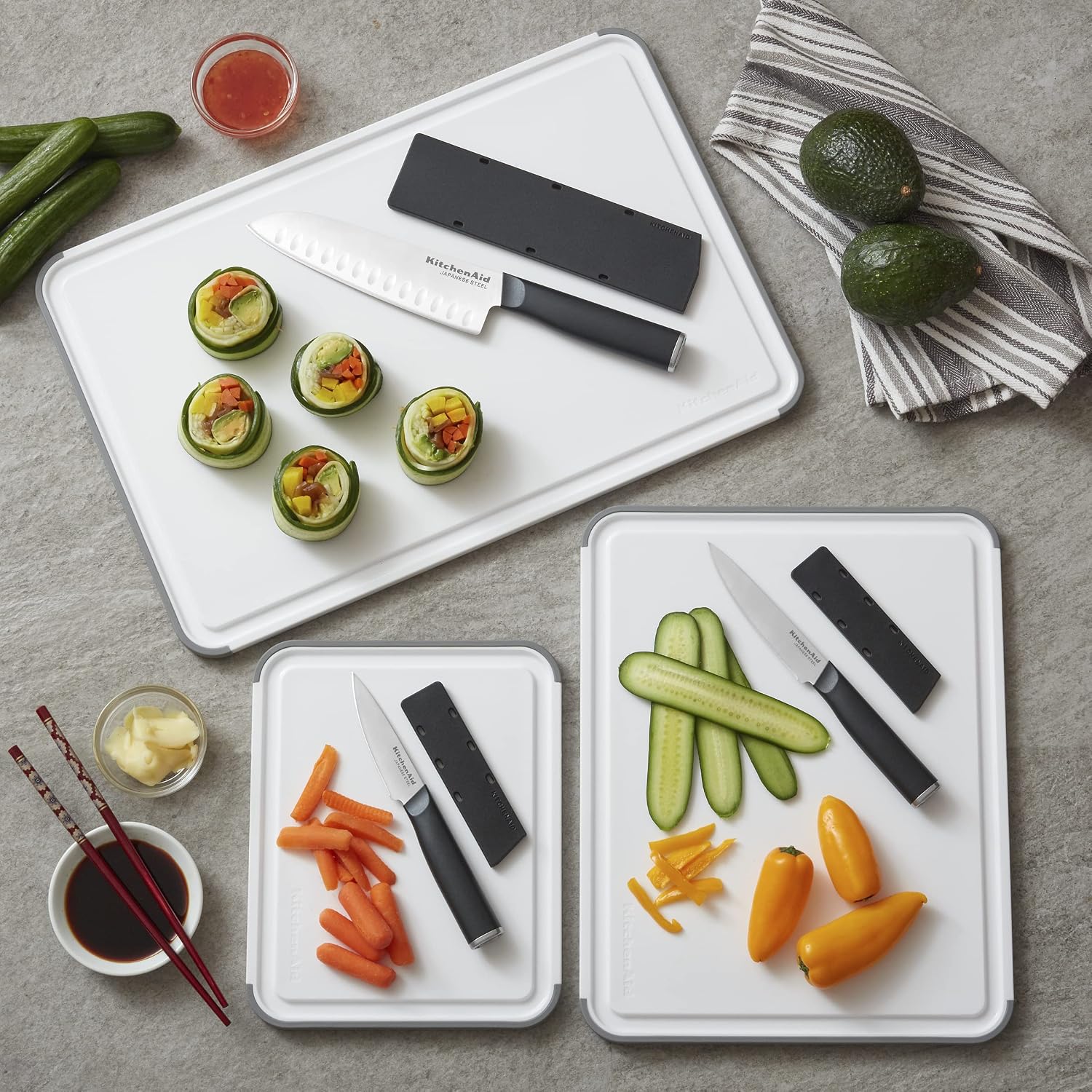 Kitchenaid Classic Cutting Board With Perimeter Trench And Non Slip Edges, Dishwasher Safe, 11 Inch X 14 Inch, White And Gray