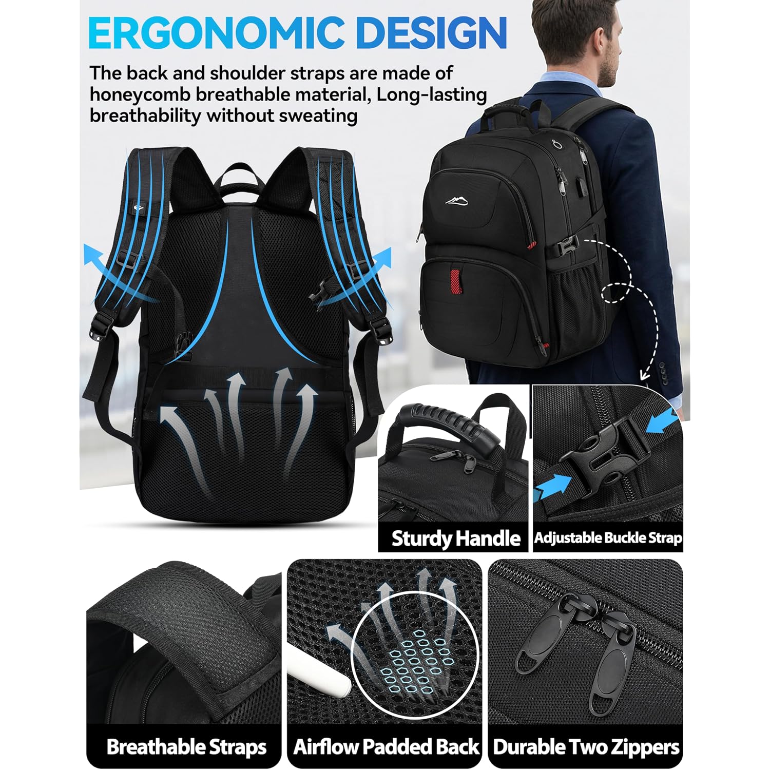 Proetrade Travel Backpack, Extra Large Laptop Backpack Business Anti Theft Tsa Approved College Work Computer Bag Fits 17 Inch Laptop With Usb Charging Port For Women Men(Black)