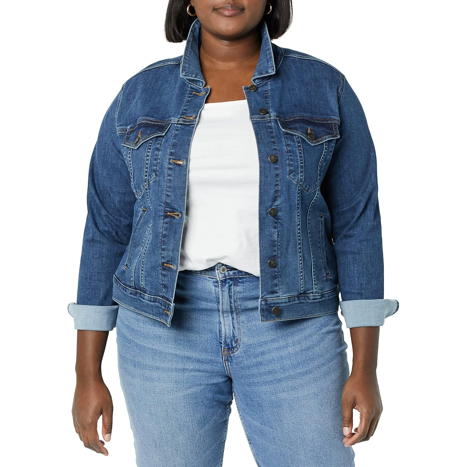 Amazon Essentials Women'S Regular-Fit Denim Jean Jacket (Available In Plus Size)