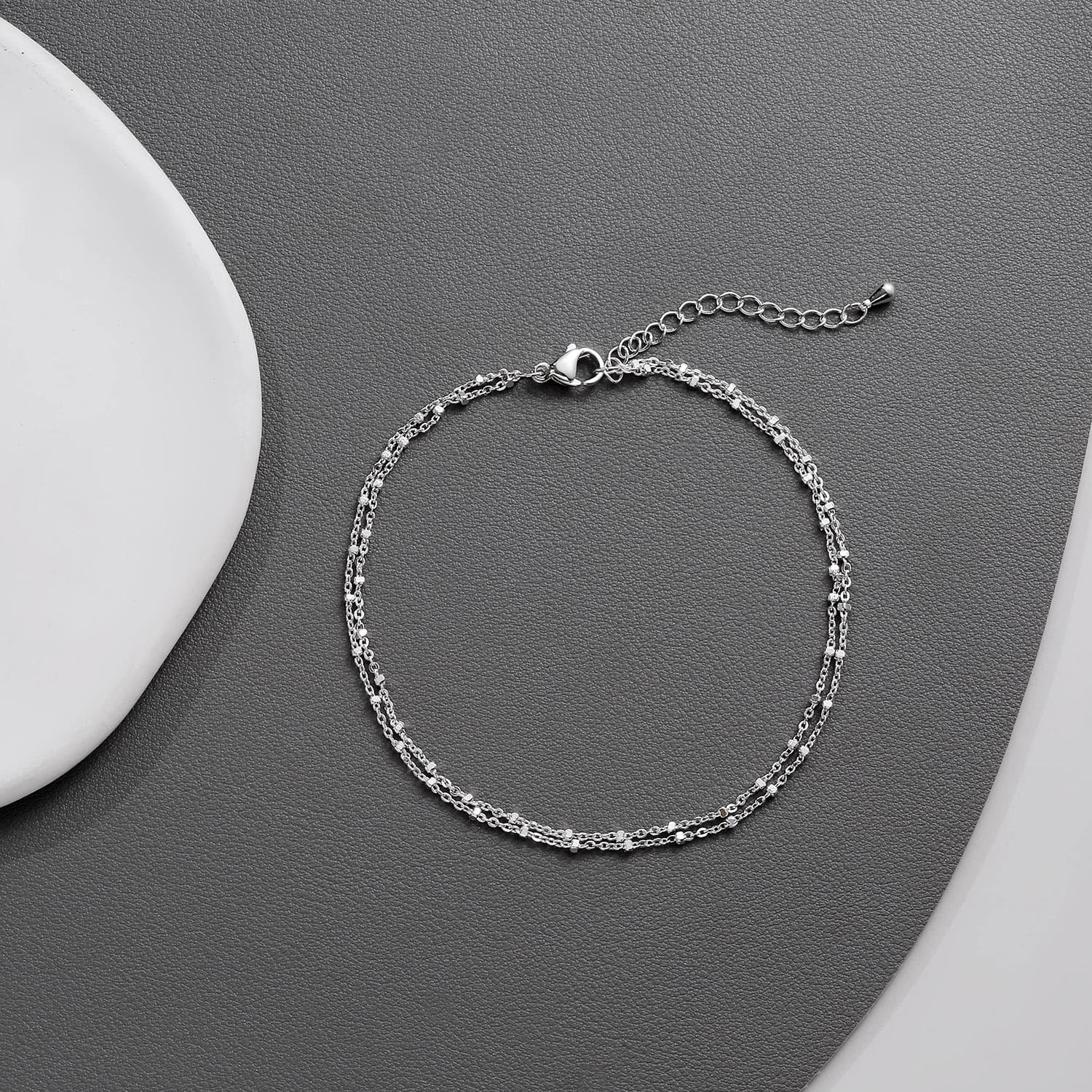 LEXODY Silver/Gold Anklets for Women, Sterling Silver Evil Eye Ankle Bracelets for Women Trendy Dainty Waterproof Anklets Set Adjustable Layered Anklet Bracelets for Women Silver Jewelry Gift