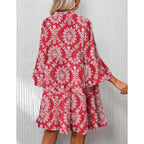 Selink Womens Long Sleeve Dresses Casual V Neck Tribal Print Button Flowy Boho Mini Beach Dress
