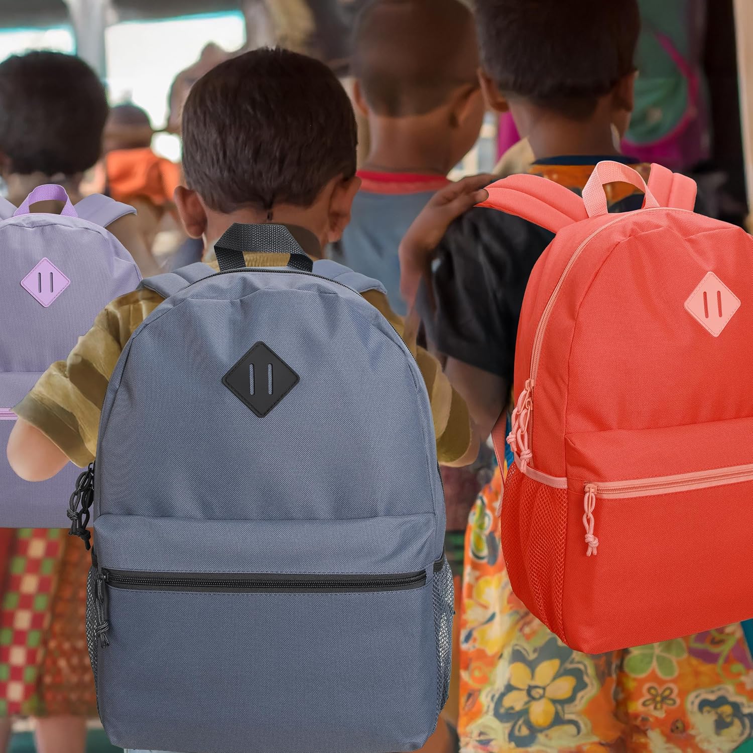 12-Pack 17" Bulk Backpacks For School, Assorted 12 Colors, Durable Bookbags For Students, School Drives, Donations, And Giveaways
