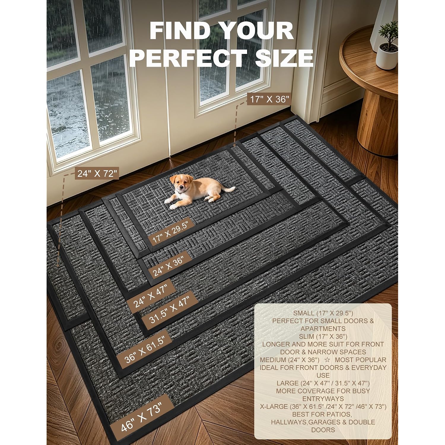 Front Door Mat Outdoor Entrance, 29.5" X 17" Heavy Duty Welcome Mat For Outdoor And Indoor, Waterproof Dirt Trapper Doormat, Super Absorbent Indoor Entryway Mat For Patio & Porch - Gray