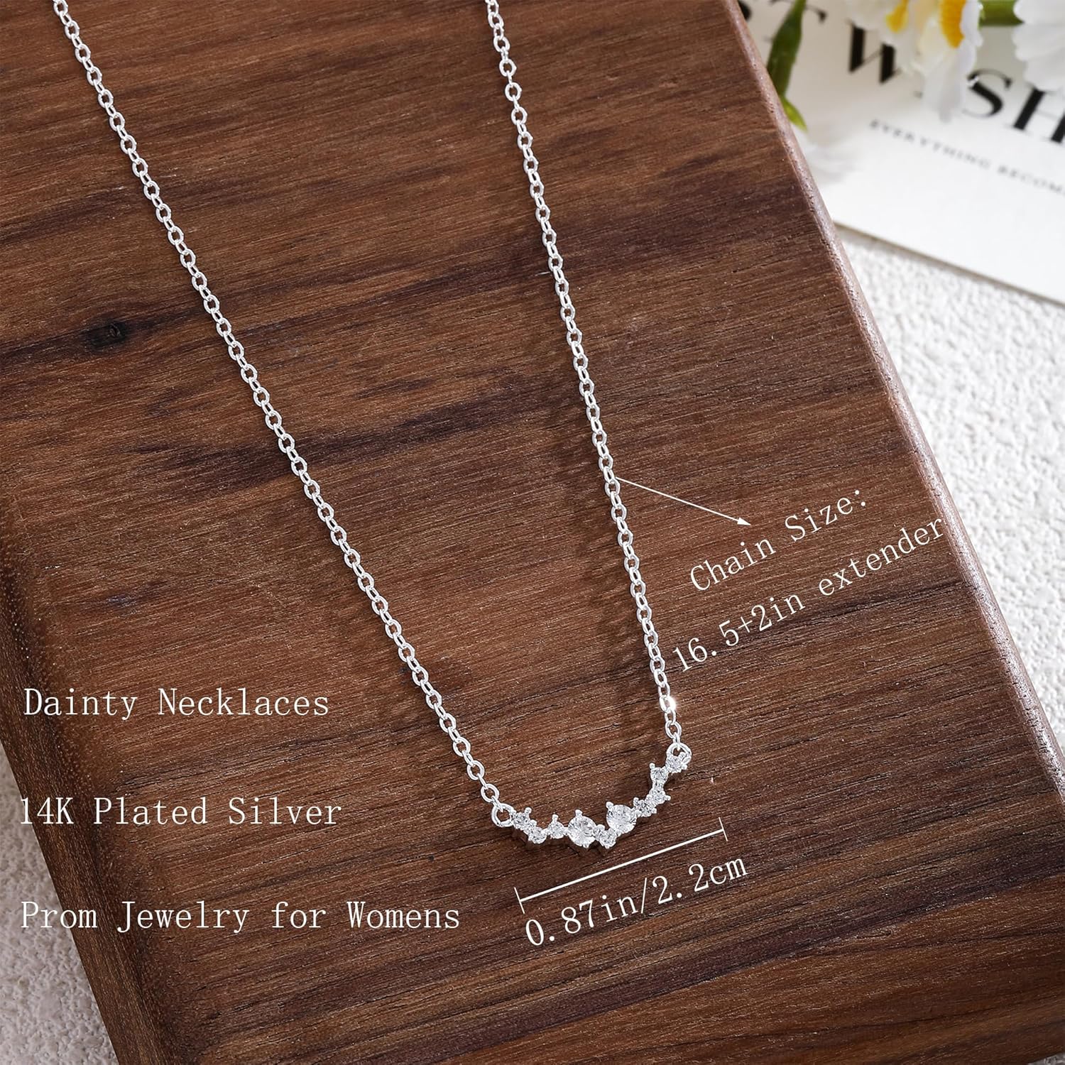Mothers Day Gifts for Mom CZ Diamond Necklace for Women Dainty Square Cubic Zirconia Splints Solitaire Pendant Necklace for women 14kGold/Silver Plated Different Width Square CZ Pendant Necklaces Simulated Diamond Bridesmaid Jewelry for Women