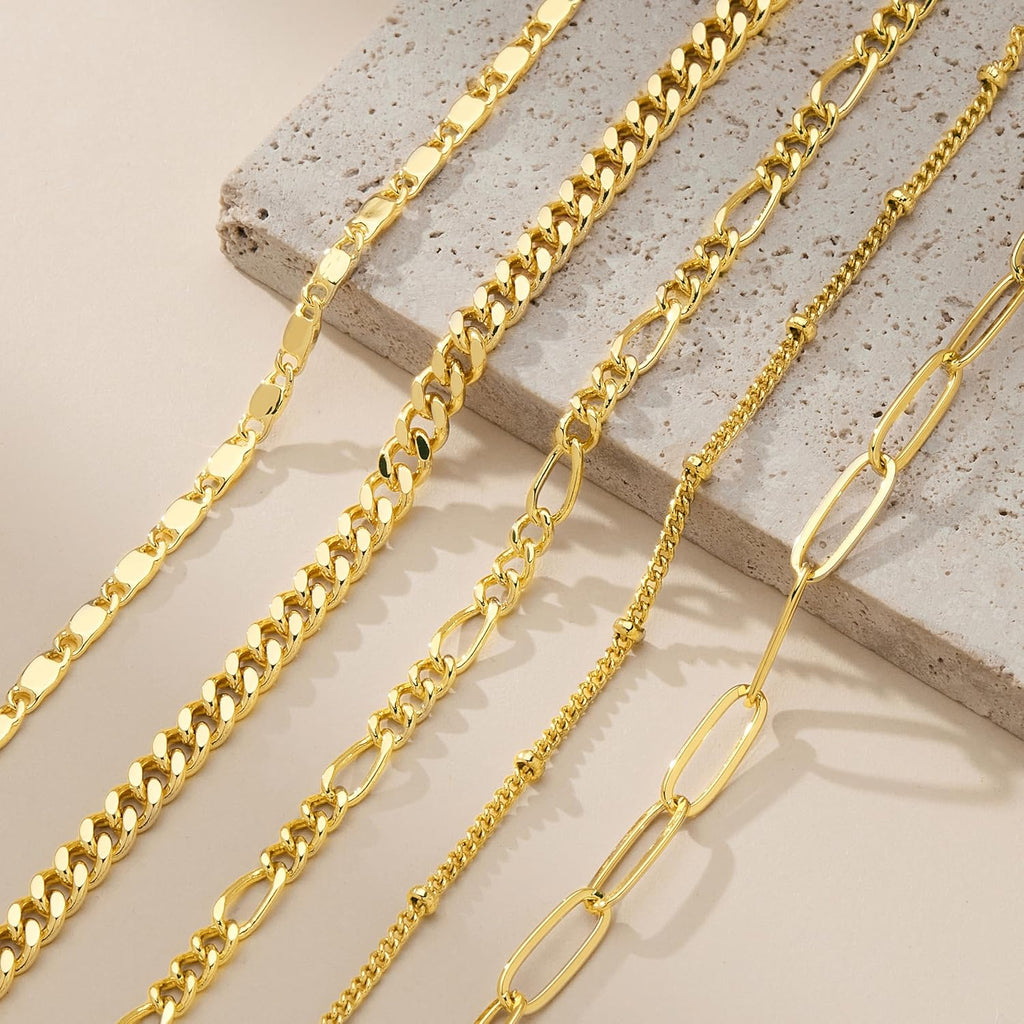 Gokeey Gold Bracelets Set for Women Non Tarnish Trendy,14K Gold Plated Dainty Stackable Paperclip Cuban Link Chain Bracelets, Simple Cute Cuff Bracelets Jewelry Set Adjustable 7"+2"