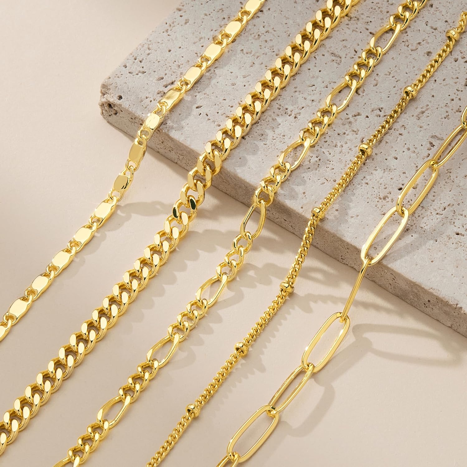 Gokeey Gold Bracelets Set for Women Non Tarnish Trendy,14K Gold Plated Dainty Stackable Paperclip Cuban Link Chain Bracelets, Simple Cute Cuff Bracelets Jewelry Set Adjustable 7"+2"