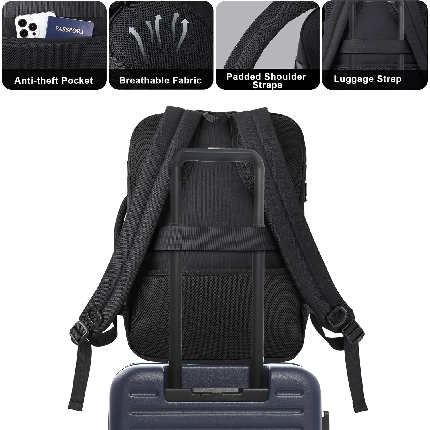 Tsa Approved Carry On Backpack, Extra Large Tactical Travel Backpack For Men, Airplane Approved Weekender Bag For Flight (Black)