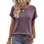 WIHOLL Women Lightweight Textured Shirts Casual Short Sleeve Tunic Tops Loose Fit 2026 Summer Spring Blouses Plain/Print