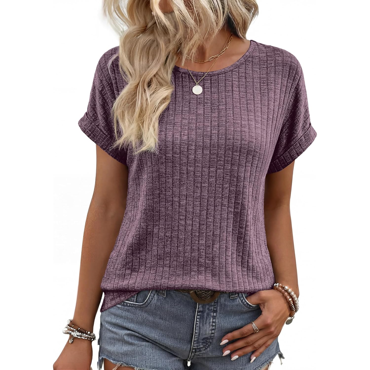 WIHOLL Women Lightweight Textured Shirts Casual Short Sleeve Tunic Tops Loose Fit 2026 Summer Spring Blouses Plain/Print