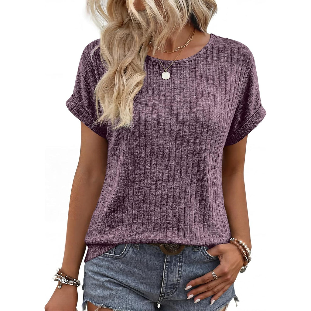 Wiholl Women Lightweight Textured Shirts Casual Short Sleeve Tunic Tops Loose Fit 2026 Summer Spring Blouses Plain/Print