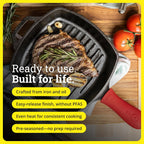 Lodge Square Cast Iron Grill Pan 10.5 Inches - Pre-Seasoned Square Skillet - Ridged Burger Grill Pan - Even Heat Distribution - Pfas-Free Non-Toxic Cookware