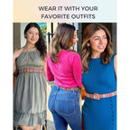 Womens Casual Belts - Multicolor Woven Belt & Brown Vegan Leather Belt