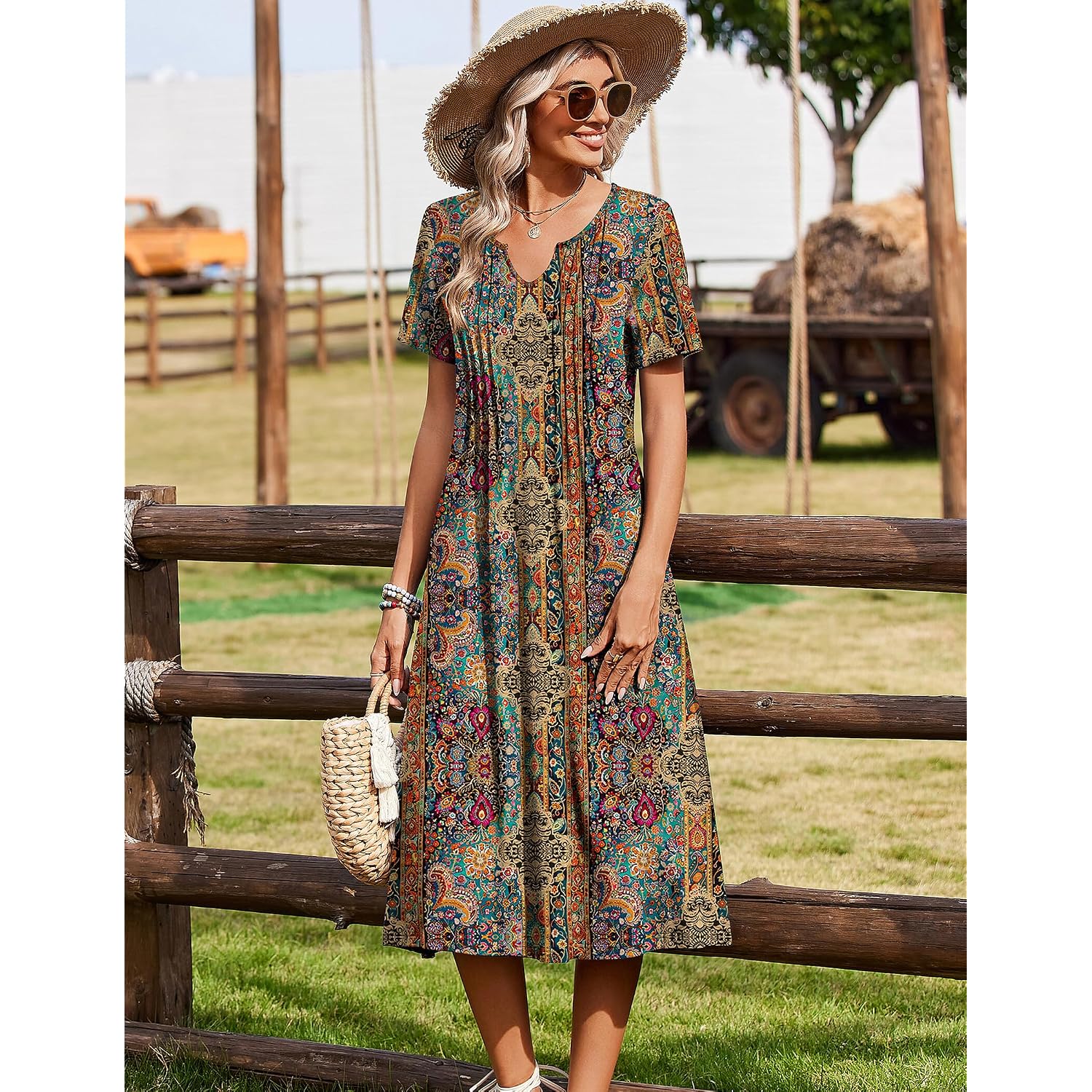Zeagoo Summer Dresses For Women 2026 Casual Short Sleeve Aline Midi Dress With Pocket Flowy Pleated Tshirt Beach Sundress