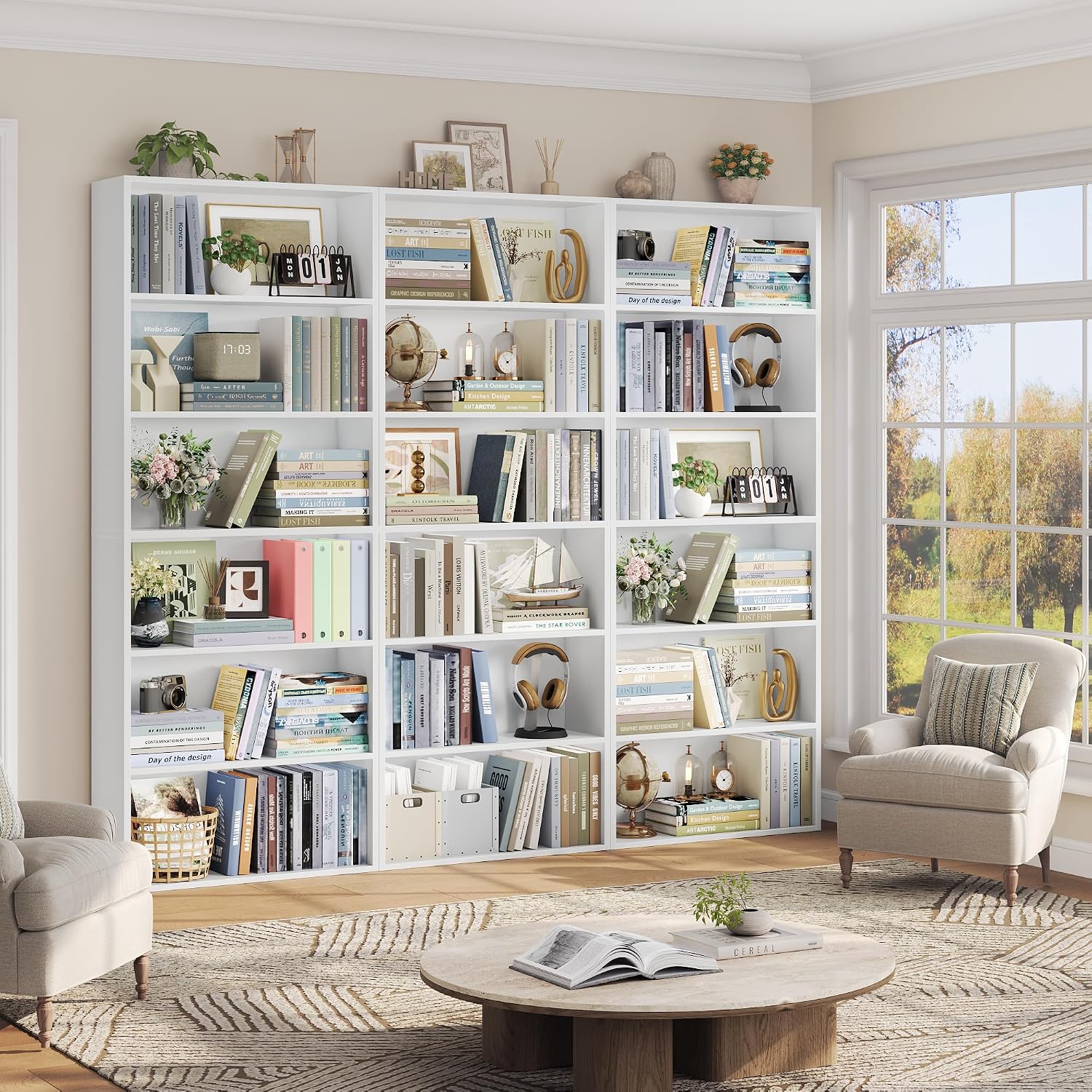 Fotosok 6-Tier Open Bookcase And Bookshelf, Freestanding Display Storage Shelves Tall Bookcase For Bedroom, Living Room And Office, White