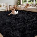 8x10 Area Rug for Living Room:Ultra Soft Fluffy Shag Black Rugs,Large Fuzzy Plush Indoor Non Slip Carpet Washable Rug for Bedroom Kids Nursery Office Dorm Modern Decor(Black)