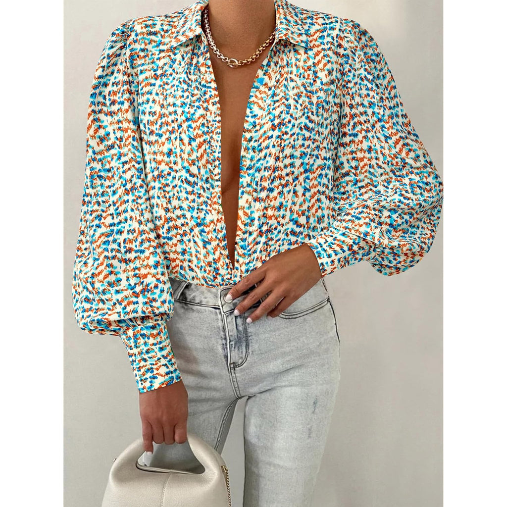 Summer Blouses for Women Dressy Casual 2026 Long Sleeve Button Down Shirt V Neck Boho Spring Tops Fashion Clothing