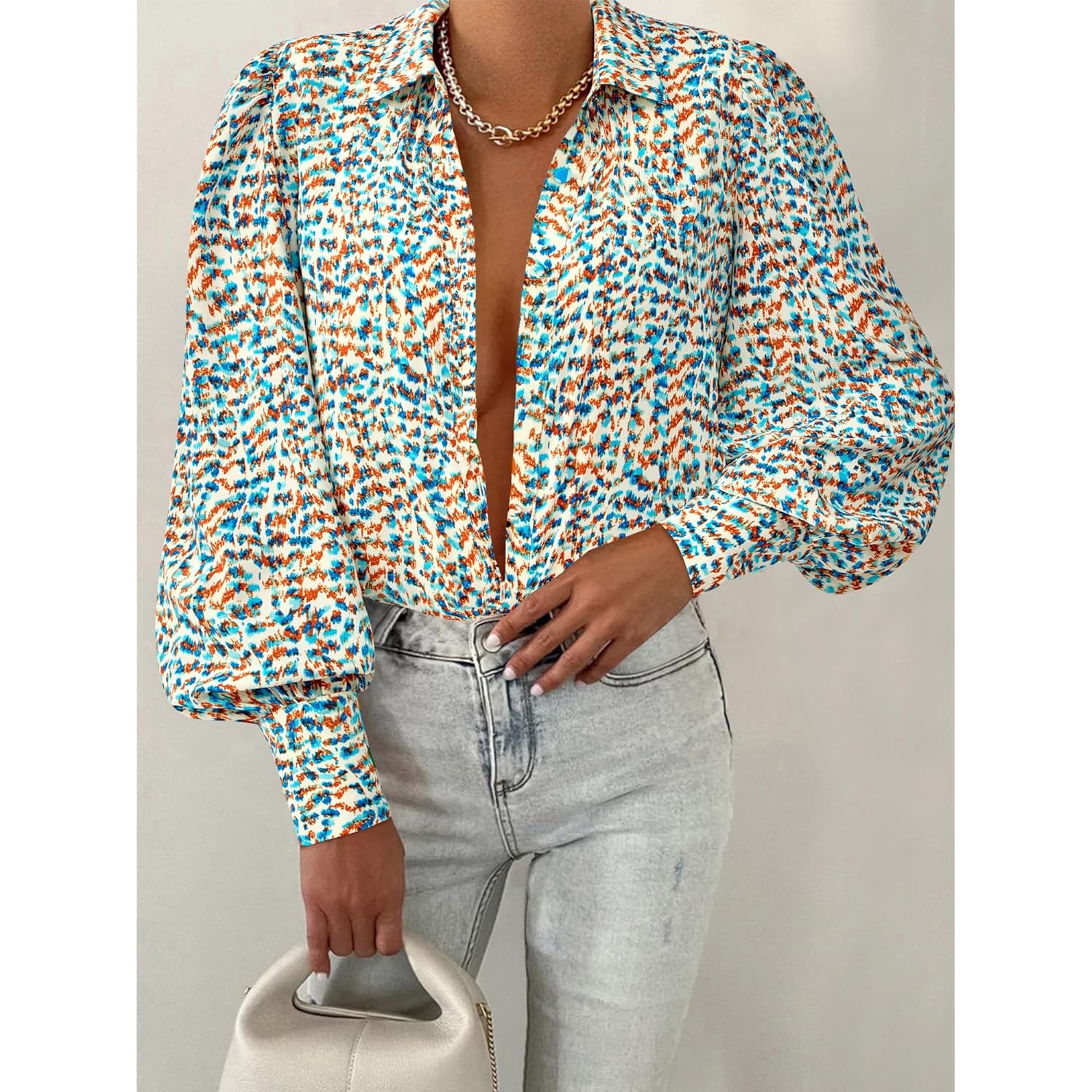 Summer Blouses for Women Dressy Casual 2026 Long Sleeve Button Down Shirt V Neck Boho Spring Tops Fashion Clothing