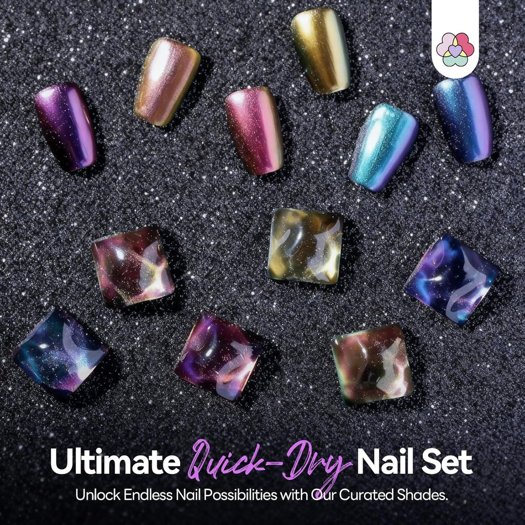 SAVILAND Chameleon Nail Polish Set: 12-Free Holographic Nail Polish Quick Dry 6 Colors Ultra Chrome Color Shifting Fingernail Polish Set Metallic Galaxy Nail Art DIY Christmas Gift For Women