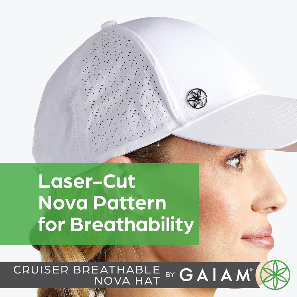 Gaiam Women's Hat-Breathable Ball Cap, Pre-Shaped Bill, Adjustable Size for Running White