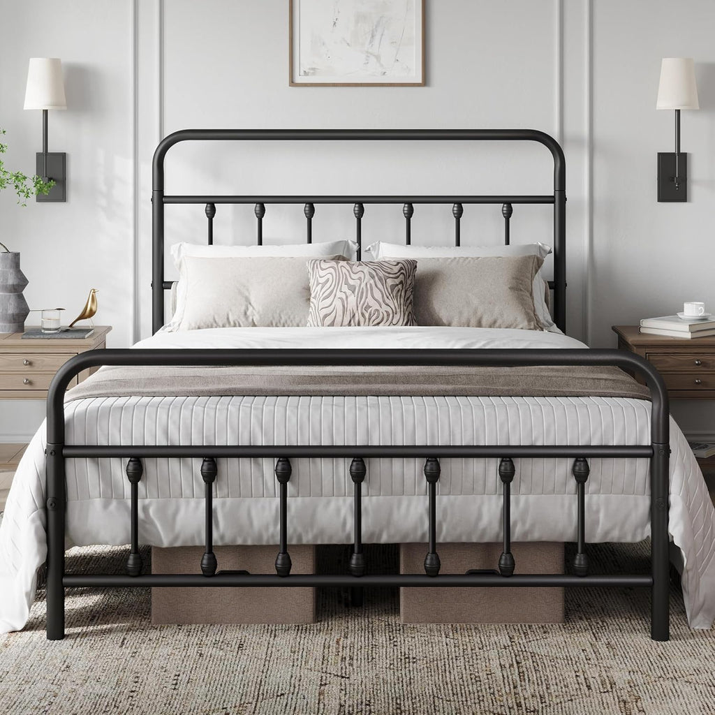 Yaheetech Queen Bed Frame With Headboard, Victorian Vintage Black Iron