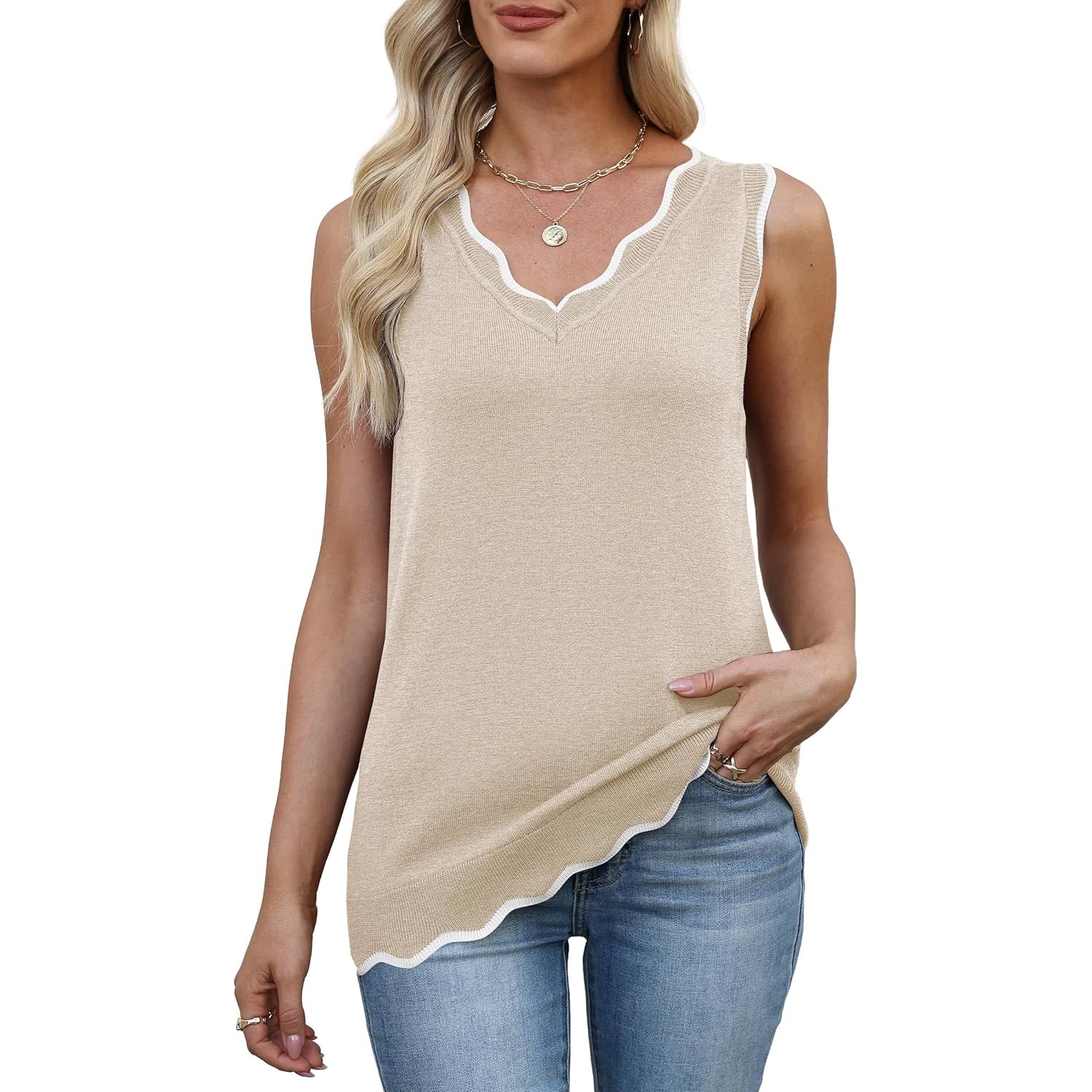 Tank Tops for Women Sleeveless Summer Tops Spring Fashion Lightweight Sweater Vest V Neck Business Casual Outfits