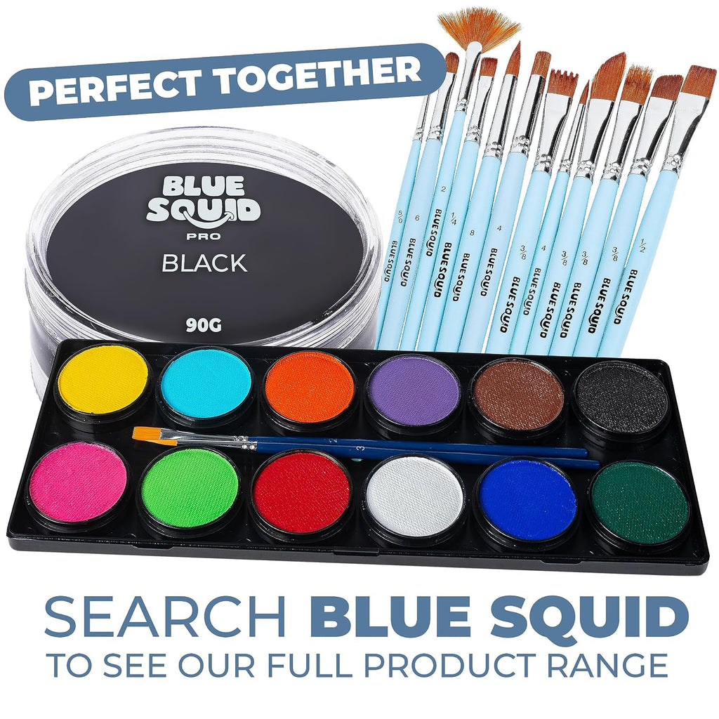 Blue Squid Pro Face Paint - Professional Water Based Single Cake Facepaint & Body Paints - Sfx Makeup, Kids Adults Face Painting For Costume, Halloween, Cosplay - Classic Black 90G / 3Oz