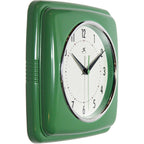 Infinity Instruments Square Silent Retro 9 Inch Mid Century Modern Kitchen Diner Retro Wall Clock Quartz Sweep Movement (Green)