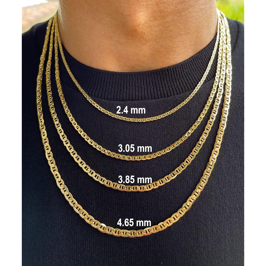 JEWELHEART 14K 10K Real Gold Flat Mariner Chain Necklace, 1.5mm - 4.65mm Diamond Cut Anchor Link Chain For Men - Dainty Yellow Gold Pendant Necklace For Women Lobster Clasp 16" 18" 20" 22" 24"