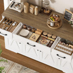 Hostack Kitchen Buffet Sideboard Storage Cabinet, Coffee Bar Cabinet, White | 55"W Farmhouse Kitchen Cabinet With Doors And Adjustable Shelves, Buffet Cabinet With 3 Large Drawers For Dining Living Room