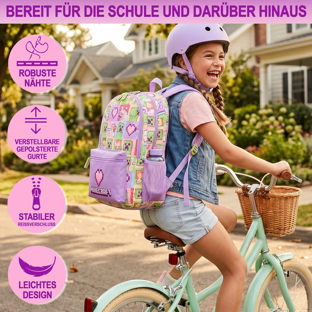 Get Trend Minecraft | Pokemon Kids Backpack For Girls, 18 Inch Bookbag With Padded Straps, Travel School Bag Gamer Gifts