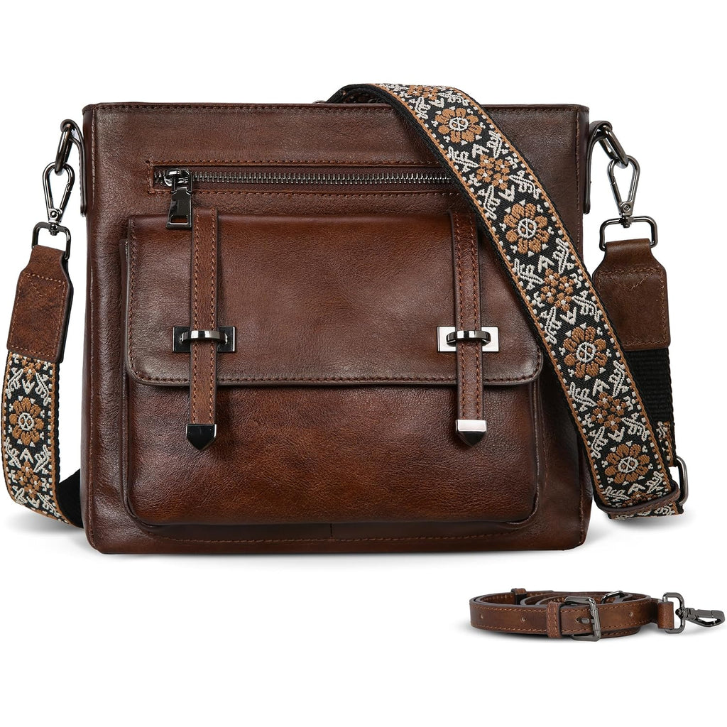 Iswee Soft Leather Crossbody Bags For Women Shoulder Handbags Multi Pocket Travel Purse With Adjustable Strap Medium Size