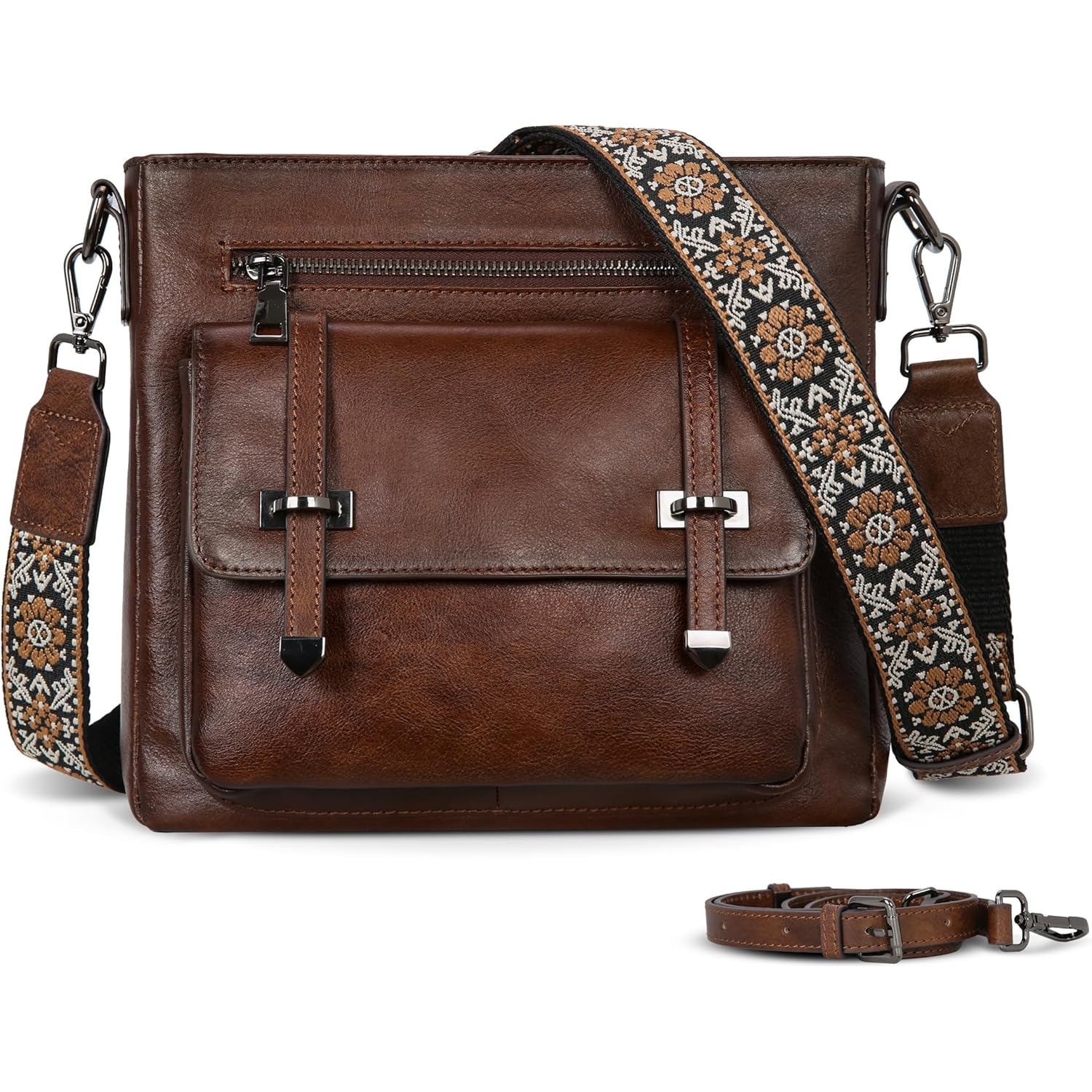 Iswee Soft Leather Crossbody Bags for Women Shoulder Handbags Multi Pocket Travel Purse with Adjustable Strap Medium Size